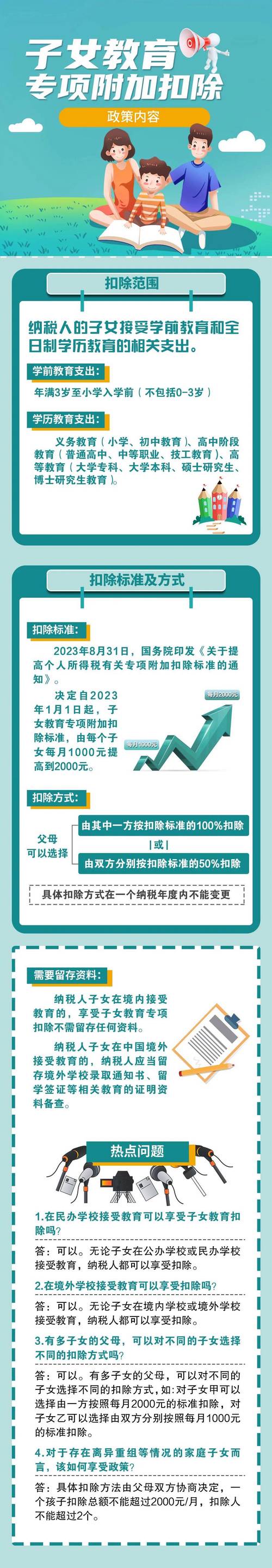 国务院提高个税专项附加扣除标准,子女教育扣除提至每月2000元