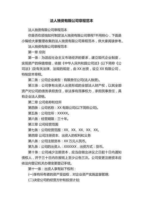 企业法人公司章程相关规定:注册资本、股东及权利义务说明